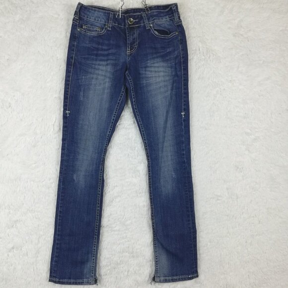 Cowgirl Tuff Co Womens Jeans Slim Boot Cut Blue Denim Stone Wash Rhinestone 26 - Picture 1 of 14
